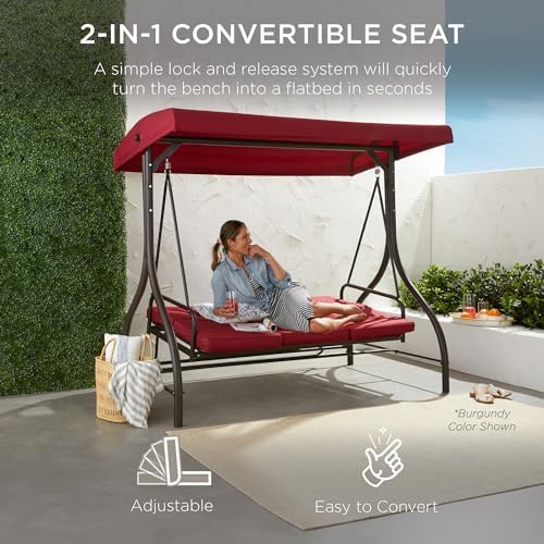 Best Choice Products 3-Seat Outdoor Large Converting Canopy Swing Glider, Pat...