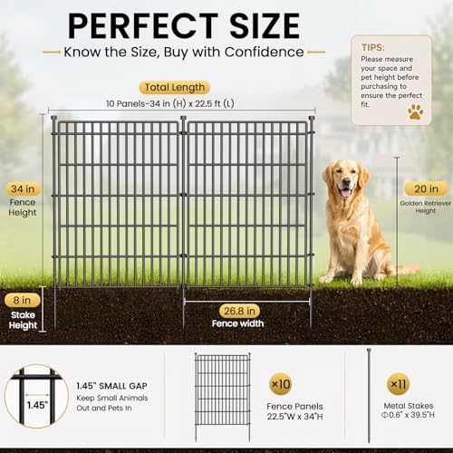 No Dig Garden Fence, Dog Fencing Outdoor for Yard, 10 Panels