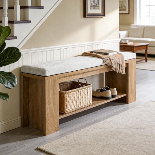 Tribesigns Upholstered Entryway Bench, 47-Inch Long Farmhouse End of Bed Benc...