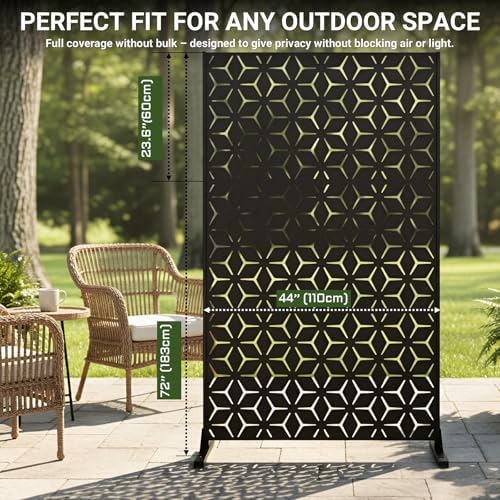 6FT Metal Privacy Screen Outdoor – Decorative Laser Cut Privacy Fence Panel f...