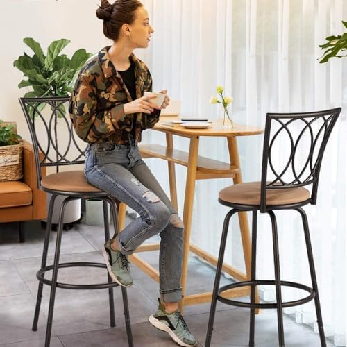 VECELO Bar Stools, 24/29" Adjustable Barstool,Swivel Counter Stool with ...