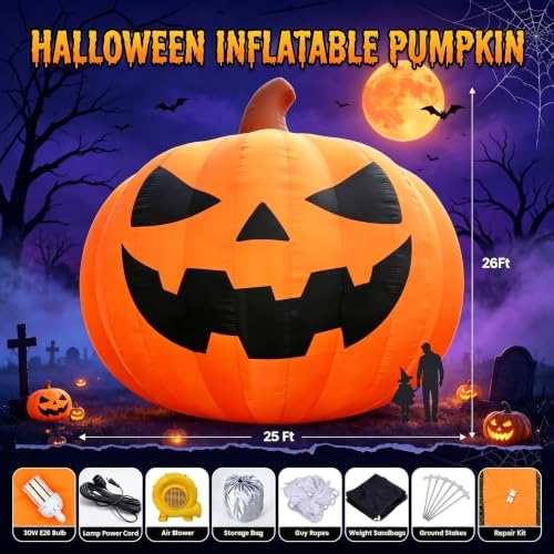 26FT Giant Inflatable Pumpkin Lighted Outdoor Halloween Decor