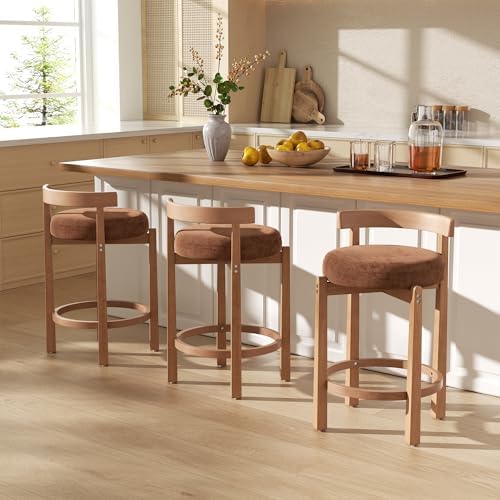 Bar Stools Set of 2, 26" Upholstered Counter Height Bar Chairs, Mid Cent...
