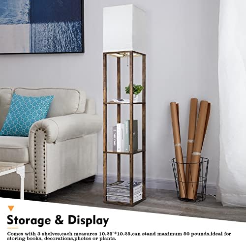 RUNTOP Floor Lamp with Shelves, Modern Shelf Lamp for Display Storage, 3 Colo...