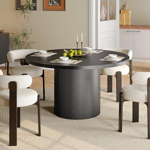 ONBRILL 47 Inch Round Dining Table for 4-6, Black