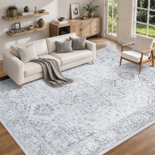 8x10 Washable Area Rugs for Living Room Grey Non-Slip Rug