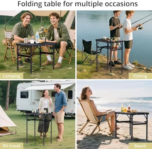 Anbte 2ft Folding Camping Table, 3 Adjustable Height Max 29.5", 23"...
