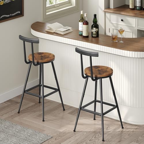 MAHANCRIS Bar Stools, Set of 2 Bar Chairs with Backrest and Footrest, 26&quot...