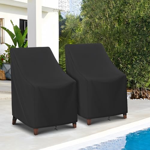SunPatio Outdoor High Back Chair Covers 2 Pack, 27"W x 30"D x 42&qu...