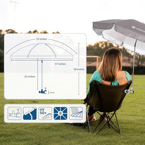 AMMSUN Chair Umbrella with Universal Clamp Adjustable 47 inches and 360° Swiv...