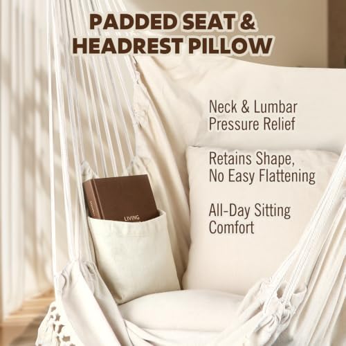 Chihee Hammock Chair Foot Rest 2 Cushions Max 500 lb Metal Spreader Bar