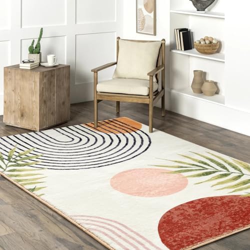 RoomTalks Mid Century Modern Washable Rug, Boho Cute Aesthetic 8x10 Area Rugs...