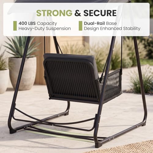 Porch Swing with Stand, Outdoor Swing with Canopy, All Weather Outdoor Swings...