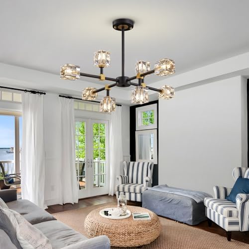 Black Sputnik Chandelier,Crystal Chandeliers with 8-Lights,Modern Semi Flush ...