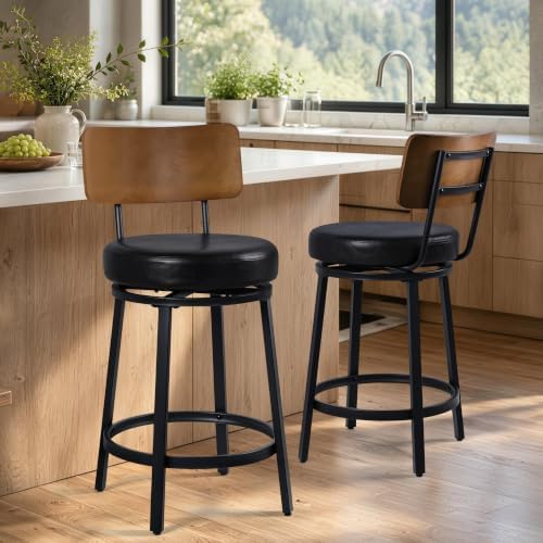 Counter Height Bar Stools Set of 2, 26" Swivel Barstools with Solid Wood...