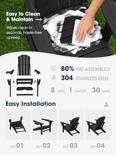 KINGYES Adjustable Folding Adirondack Chair with Footrest & 4-in-1 Multi-...