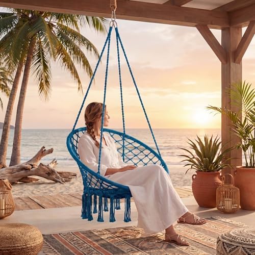 Giantex Hammock Chair Macrame Swing, Boho Swing Chair with Round Seat Cushion...