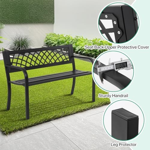 Dkeli Patio Outdoor Bench Park Metal Sturdy Cast Iron Garden Benches Porch Ch...