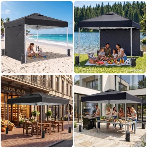 10x10 Pop Up Canopy Tent with One Push Setup, 3 Adjustable Heights, Black