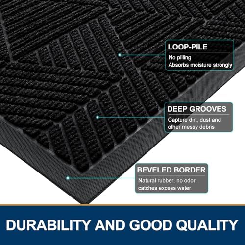 Smiry Front Door Mat Outside Entrance, Low Profile Rubber Doormat, 71x34
