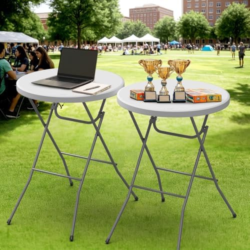 VINGLI 32" Plastic Folding Round Table Bar Height, HDPE Matrial with Gra...