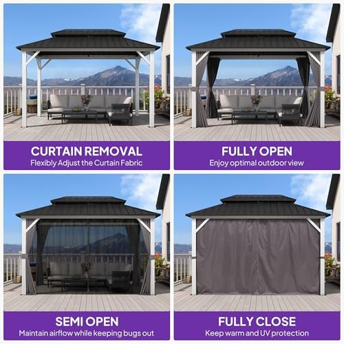 PURPLE LEAF Hardtop Gazebo 8' x 12' Galvanized Steel Roof White Frame