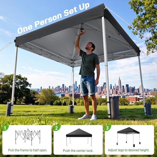 10x10 pop up canopy tent with one-push center shown in use