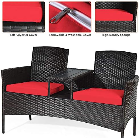 Tangkula Outdoor Rattan Loveseat, Patio Conversation Set with Cushions & ...