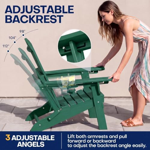 Plawdlik Folding Adjustable Adirondack Chair Set of 2, Patio Chairs, Green