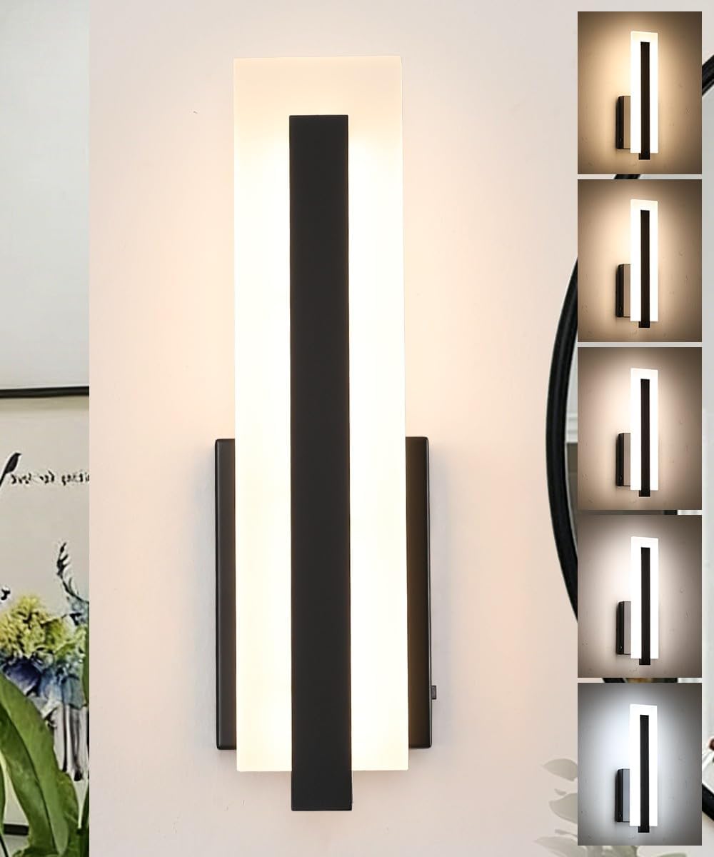 Tipace Hardwired Black Dimmable Modern LED Wall Sconce 3000K 3500K 4000K 5000...