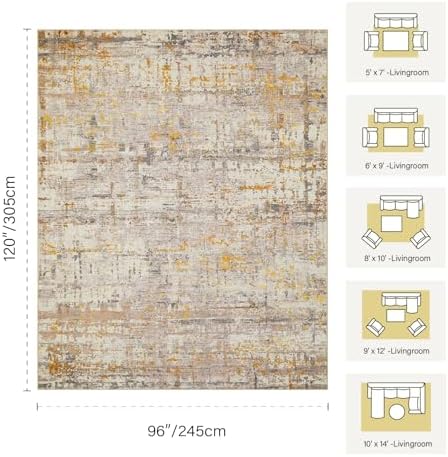 Rugxara 8x10 BeigeGold Modern Abstract Neutral Washable Rug for Living Room
