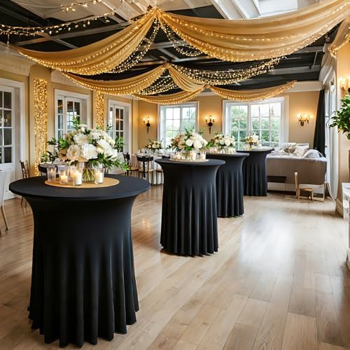 2 pk Black Cocktail Table Cloth Round 32×43in-High Top Highboy Bar Cocktail T...