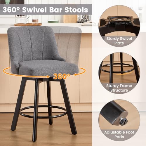 Swivel Bar Stools Set of 2,24" Upholstered Counter Height Bar Chairs wit...