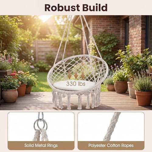 Giantex Hammock Chair Macrame Swing, Boho Swing Chair with Round Seat Cushion...