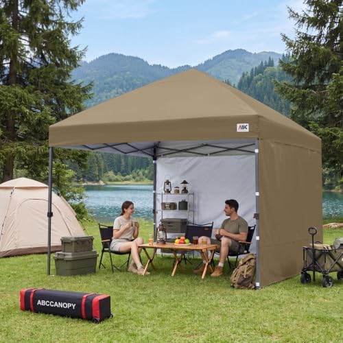 ABCCANOPY 10x10 Pop Up Canopy Tent, 2 Sidewalls, All-Weather Shade, Khaki