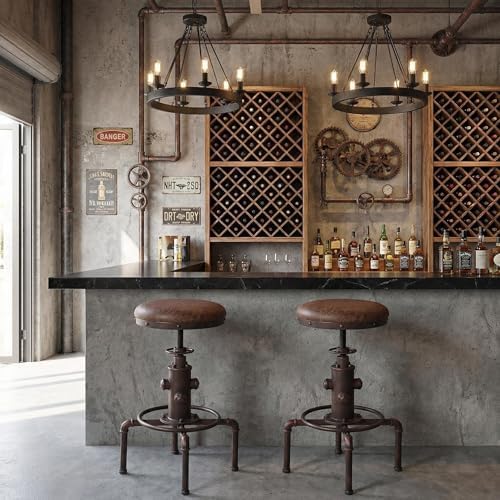 Topower Antique Vintage Industrial Barstool PU Leather Water Pipe Fire Hydran...