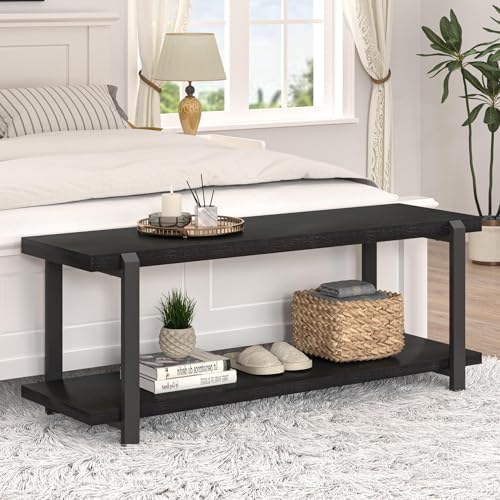 EXCEFUR Entryway Bench, Modern Wood and Metal Storage Bench for Hallway, Indu...