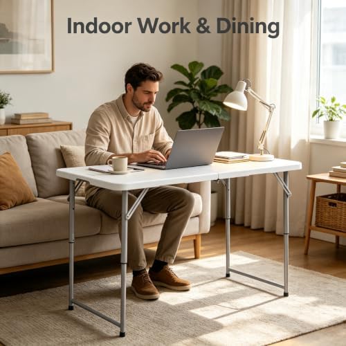 Folding Table 4 Foot, Heavy Duty Adjustable Height Folding Card Table Portabl...