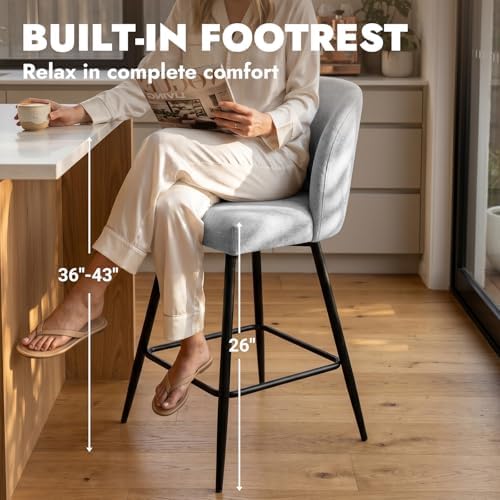 Counter Height Bar Stools Set of 2, 360° Swivel Upholstered Barstools with Ba...