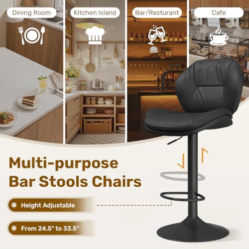 Nalupatio Swivel Bar Stools Set of 3, Double-Layer Filled Upholstered Bar Sto...