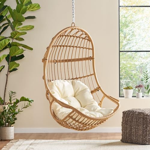 Christopher Knight Home Mariah Wicker Hanging Chair with Cushion, Outdoor Ind...