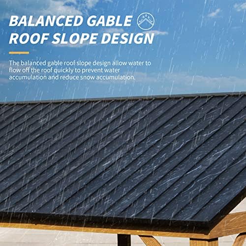 Domi 12’ x 20’ Hardtop Gazebo, Wooden Coated Aluminum Frame Canopy with Galva...