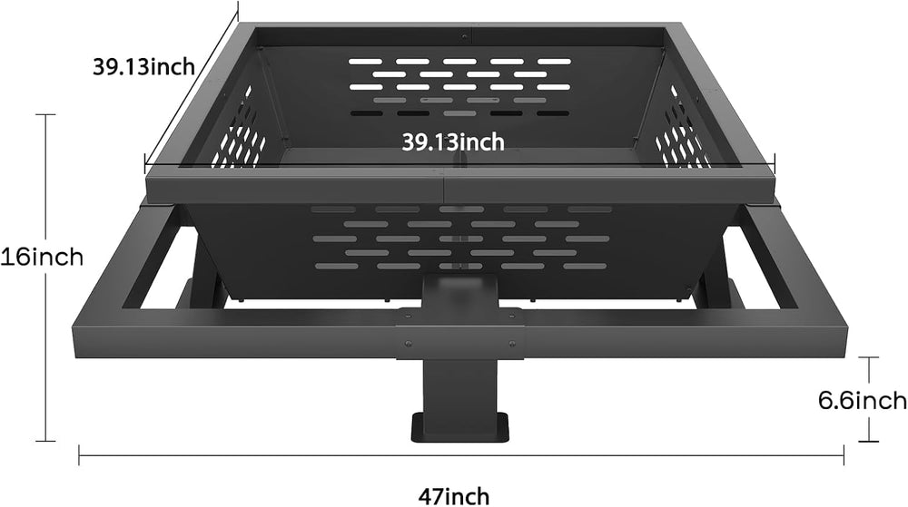 47" Large Fire Pit, Square Outdoor Fire Pit with Poker, Wood Burning Fir...