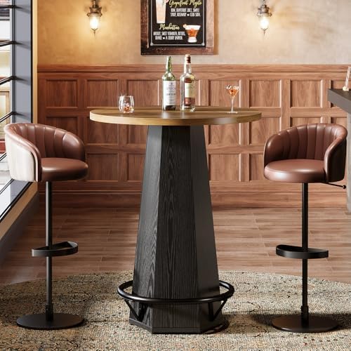 Tribesigns Round Bar Pub Table High Top, 39.4" H Bistro Cocktail Table w...