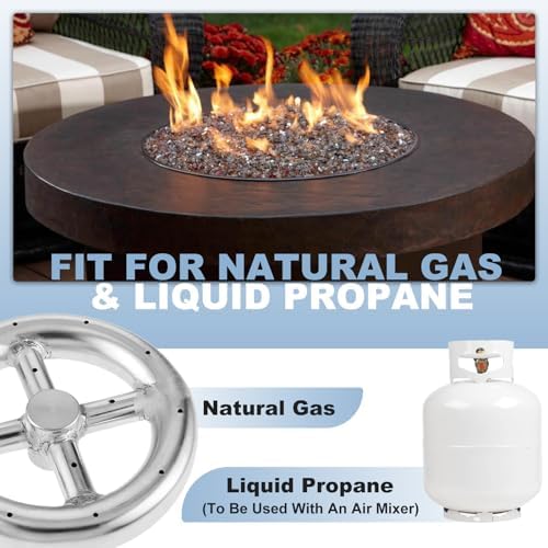6" Round Fire Pit Burner Ring with Stainless Steel and Brass 1/2" A...