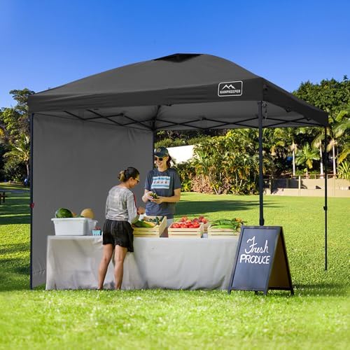 AMPKEEPER Outdoor Pop-Up Canopy Tent with 2 Sidewalls, Black, 10 x 10 Ft