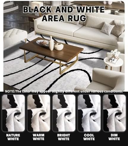 YIHOUSE Modern Area Rugs for Bedroom,5x7 Washable Black and White Rug, Thin A...