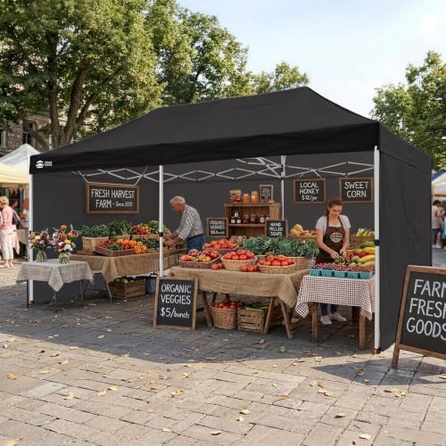 CROWN SHADES 10x20 Pop Up Canopy Tent, Event Shelter, Black