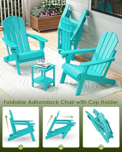 GREENVINES Folding-Adirondack-Chairs Set of 2, HDPE All Weather, Aqua