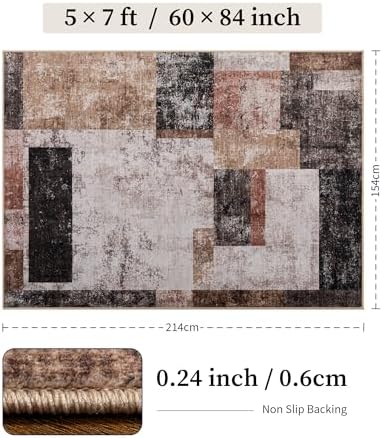 YIHOUSE Modern Washable 5x7 Area Rugs for Living Room, Black Geometric Patchw...